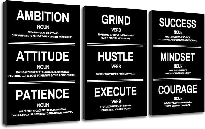 Inspirational Posters Ambition Execute Success Motivational Canvas Wall Art Inspiring Painting Prints Black Quotes Positive Picture for Living Room Bedroom Office Wall Decor Artwork [48''W x 24''H]