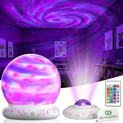 Orblux Calming Autism Sensory Light, Rechargeable Aurora Light Projector | 2-in-1 Globe Cover for Contained Sensory Effect or Open for Northern Lights Effect | Kids Night Projector, 15 Colors & Remote
