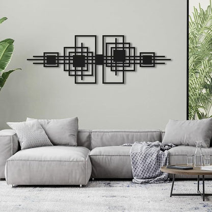 Cadeali Metal Abstract and Geometric Wall Decor, Metal Line Art Wall Decor, Abstract Minimalist Art, Modern Art, Indoor Outdoor Living Room, Bedroom,Office Hangings (41"x13"|105x35cm, black)