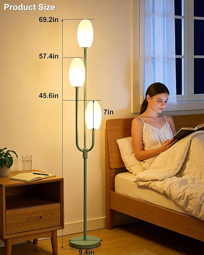 Lightdot 66IN Dimmable Floor Lamp 3-Lights Vintage Floor Lamps with Pebble Shade& Warm White Bulbs for Wedding Party Modern Standing Tall Lamp with 5Lbs Heavy Base for Living Room/Bedroom-Green