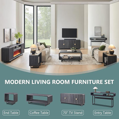 IFGET 70" Modern TV Stand for TVs Up to 80 inches, 30" Tall Entertainment Center with Storage and Adjustable Shelves, TV Console with Curved Profile Design, Media Console for Living Room, Dark Grey