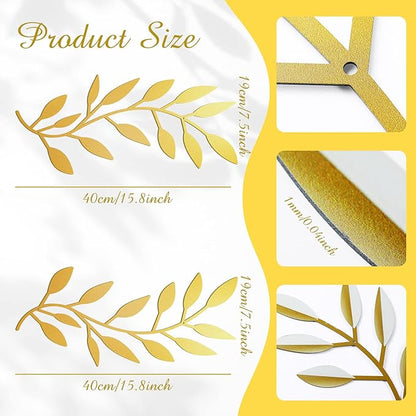 Zhengmy 2 Pieces Metal Tree Leaf Wall Decor Vine Olive Branch Leaf Wall Art Living Room, Hallway Wall Decor Outdoor Decoration(Gold)