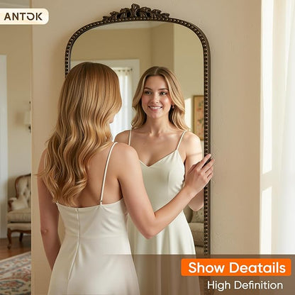 Antok Floor Mirror, 71"×32" Vintage Full Length Mirror Carved Full Body Mirror with Stand, Hanging Mounted for Bedroom Living Room Cloakroom,Bronze,Luxury Style