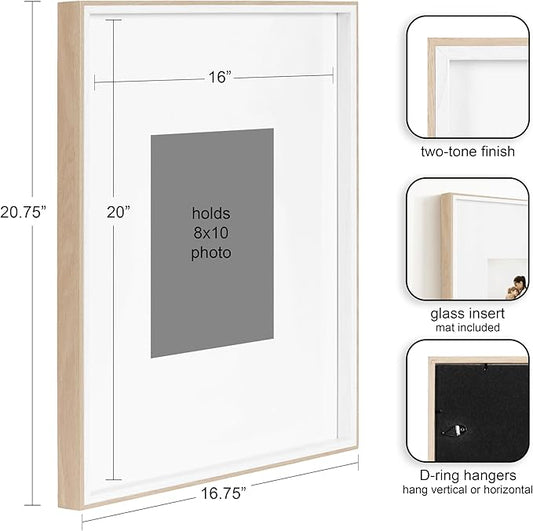 Kate and Laurel Gibson Modern Wall Picture Frame Set of 3; 16x20 matted to 8x10; White and Natural; Modern Three-Piece Frame Set for Gallery Wall Frame Set in Living Room Wall Decor