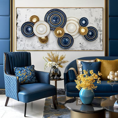 Wall Art Simple Wall Decor Blue and Yellow Canvas Painting Abstract Wall Art for Bedroom Living Room Dining Room Home Office Decor 30"x60" with Framed