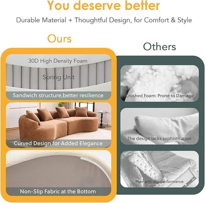KEIKI Curved Chenille Modular Sectional Couches with Pillows, 4 Seater Oversized Upholstered Luxury Plush Cloud Sofa for Living Room Apartment, Caramel