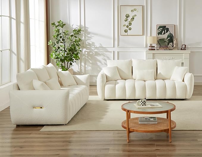 Antetek Teddy Sofa Set for Living Room, 2 Pieces Modern Deep Seat Oversized 3-Seater Cloud Boucle Couch for Bedroom, Office, Apartment, Furniture Set, 78-inch, Beige (2 Pieces)