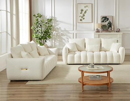 Antetek Teddy Sofa Set for Living Room, 2 Pieces Modern Deep Seat Oversized 3-Seater Cloud Boucle Couch for Bedroom, Office, Apartment, Furniture Set, 78-inch, Beige (2 Pieces)