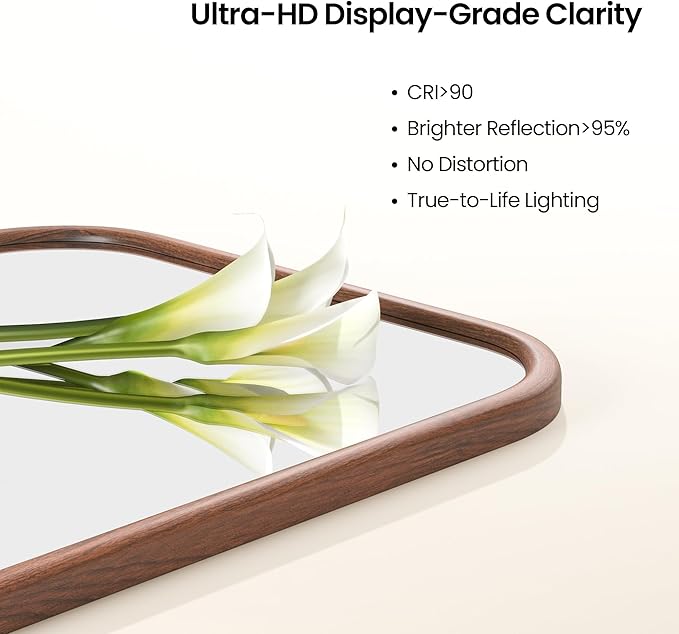 24"x36" Arch Wall Mirror Bathroom Mirror for Wall Mounted, Tempered Glass, Wood Grain Finish Frame Wall Mirror Decorative for Living Room Bedroom Entryway, Walnut