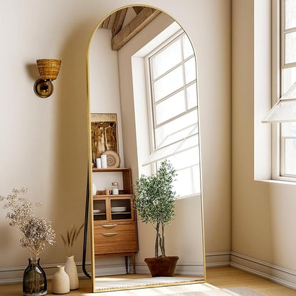 XRAMFY 24x68 Arched Full Length Mirror Floor Mirrors with Aluminum Alloy Frame Free-Standing Wall Mounted Floor Mirrors or Large Dressing Mirror, Gold Mirror Full Length