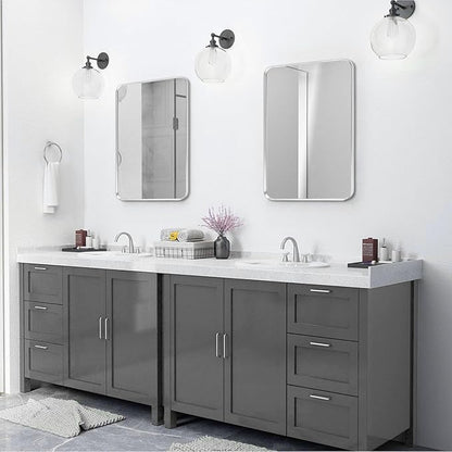 Silver Framed Bathroom Mirror, Brushed Nickel Rounded Corner Rectangle Wall Mirror, Tempered Glass, Shatter Proof, Anti-Rust, Hangs Horizontally or Vertically (22" x 30", Silver)