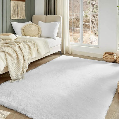Floralux 5x7 Area Rugs for Living Room, White Shag Rug for Bedroom, Ultra Soft High-Pile Plush Indoor Carpets for Living Room, Playroom, Nursery