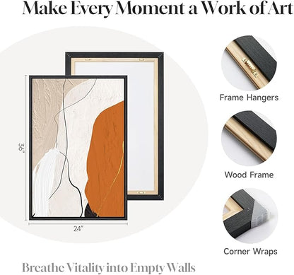 Framed Orange Abstract Wall Art for Living Room, 3 Piece Modern Minimalist Canvas Print Artwork for Walls, Large Neutral Abstract Paintings Picture for Bedroom Office Dining Room Wall Decor, 24x36 In