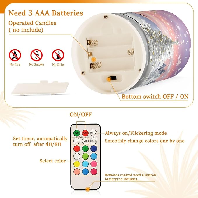ALAZA Christmas Tree and Snowman Winter Snowflakes Flickering Flameless Candles Battery Operated with Remote Timer,Tea Light Candles LED Pillar Votive Candles Set of 2 for Outdoor Indoor Decorations
