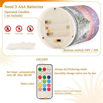 ALAZA Christmas Tree and Snowman Winter Snowflakes Flickering Flameless Candles Battery Operated with Remote Timer,Tea Light Candles LED Pillar Votive Candles Set of 2 for Outdoor Indoor Decorations