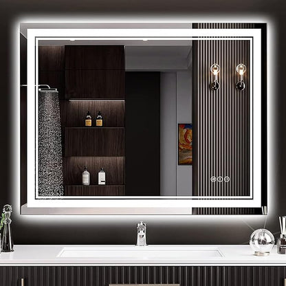30x36 LED Bathroom Mirror with Lights, Backlit and Front Lit Anti-Fog Lighted Vanity Mirrors for Bathroom Wall, Dimmable, 3-Color Light, Memory, Shatter-Proof, HD Tempered Glass, CRI＞90