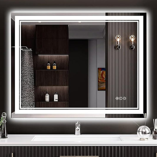30x36 LED Bathroom Mirror with Lights, Backlit and Front Lit Anti-Fog Lighted Vanity Mirrors for Bathroom Wall, Dimmable, 3-Color Light, Memory, Shatter-Proof, HD Tempered Glass, CRI＞90