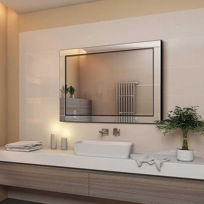 Syndra 24x 32 Rectangular Mirror for Bathroom, Bathroom Mirrors for Over Sink, Wall Mounted Vanity Mirror with Tempered Glass, Rust-Resistant Solid Wood Frame for Bathroom, Bedroom, Living Room