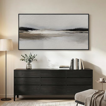 Large Framed Abstract Wall Art for Living Room, Horizontal Black and White Landscape Canvas Prints Paintings Artwork for Walls, Neutral Modern Minimalist Pictures Wall Decor for Bedroom Office 30x60