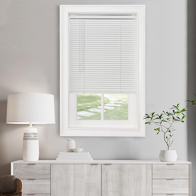 Cordless Light Filtering Mini Blind - 35 Inch Width, 72 Inch Length, 1" Slat Size - Pearl White - Cordless GII Morningstar Horizontal Windows Blinds for Interior by Achim Home Decor