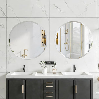 Round Bathroom Mirror, 18 inch Round Frameless Mirror,Frameless Bathroom Mirror, Suitable for Bathroom, Hall, Entry, Modern and Elegant Look (18inch)