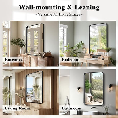 Anpark Wall Mirror 22" x 30" for Bathroom Black Metal Deep Frame Mirror for Wall Decorative Rectangular Round Corner Wall Mounted Vanity Mirror for Bedroom Entryway Living Room Wall Decor