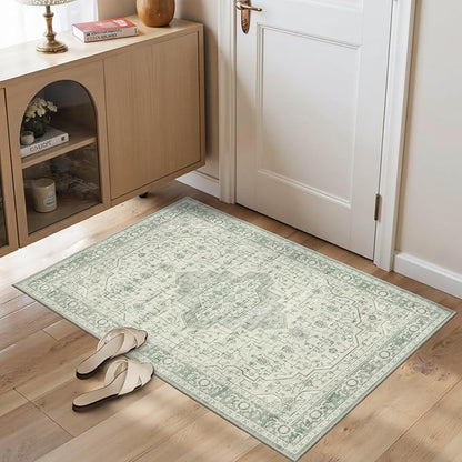 Rugxara 2x3 Door Mat Indoor Entrance, Washable Non Slip Kitchen Bathroom Rugs, Ultra-Thin Throw Small Rug for Front Door/Indoor Entrances, Green