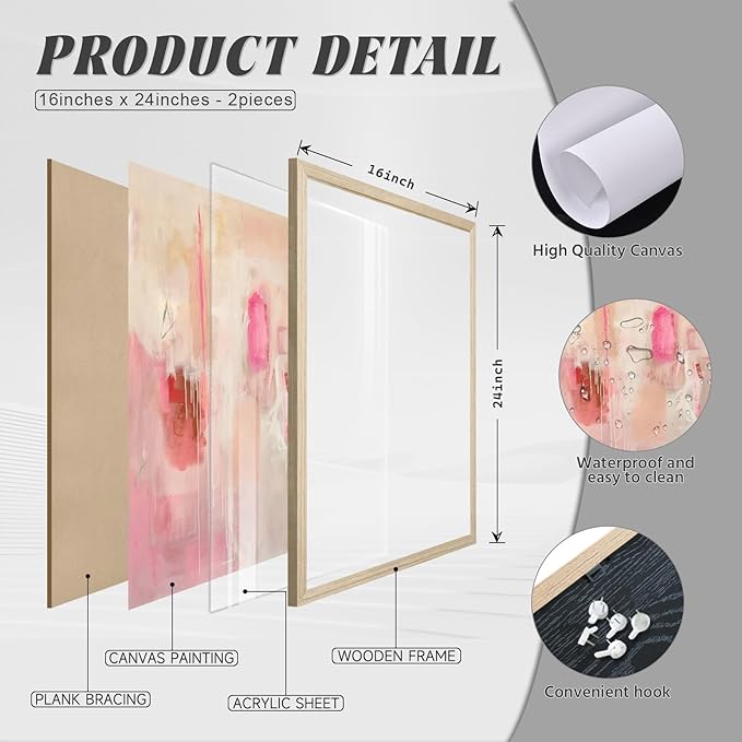 Abstract Wall Art Neutral Modern Canvas Painting Decor Pink Beige Minimalist Wall Art Contemporary Abstract Poster Artwork for Living Room Bedroom 16x24 Inch Wood Framed Set of 2