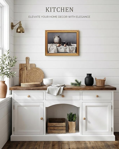 Bzstyleart Vintage Wall Art Decor Living Room, Canvas Framed Wall Art, Farmhouse Retro Rustic Artwork, Home Decor Aesthetic Painting Picture Print, Pottery Still Life, 12 x 16 Inch
