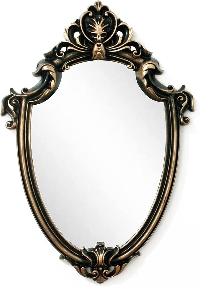 Eaoundm 16.5 x 11.5inch Vintage Mirror Antique Mirror Shield Shape Plastic Frame (Vintage Gold)