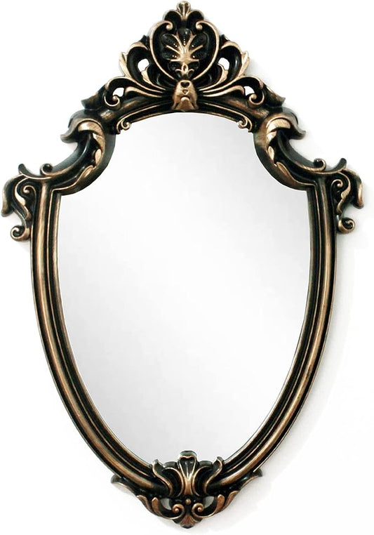 Eaoundm 16.5 x 11.5inch Vintage Mirror Antique Mirror Shield Shape Plastic Frame (Vintage Gold)