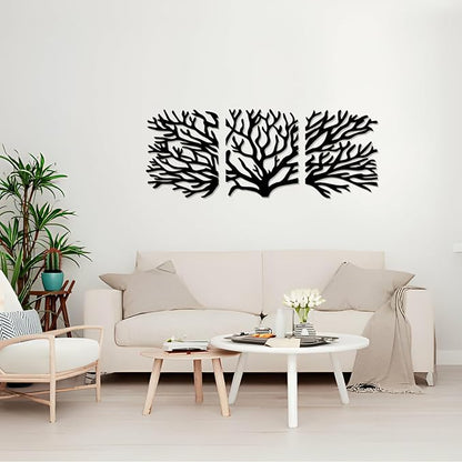 Tree of Life Wall Art Wooden Tree Life Wall Decor with Three Birds 12 Inch Round Family Tree Life Wall Hanging Plaque for Bedroom Living Room Kitchen Office Farmhouse Decor Indoor Outdoor (Tree of Life Wall Art - Black)