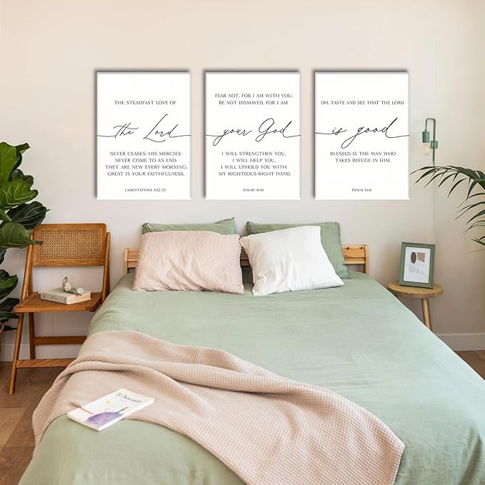 AOYUSMO 3 Piece Scripture Christian Canvas Wall Art Bible Verse Jesus Wall Art Bible Quotes Church Decor Lamentations Isaiah Psalm Art Prints for Living Room Bedroom Office 12"x16"