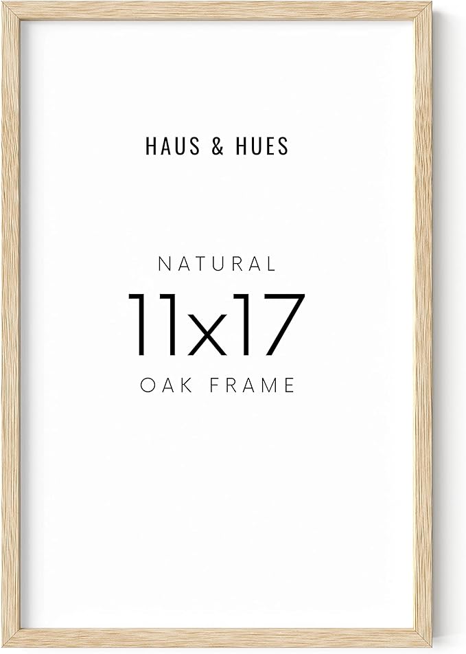 HAUS AND HUES Beige Oak Wood 11x17 Picture Frame - Modern Wood Wall Art Display - Lightweight 11x17 Frame for Art Prints, Photos, Posters - Ready-to-Hang Vertically & Horizontally (Set of 1)