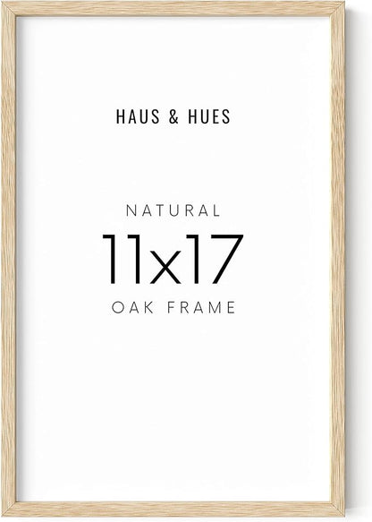 HAUS AND HUES Beige Oak Wood 11x17 Picture Frame - Modern Wood Wall Art Display - Lightweight 11x17 Frame for Art Prints, Photos, Posters - Ready-to-Hang Vertically & Horizontally (Set of 1)