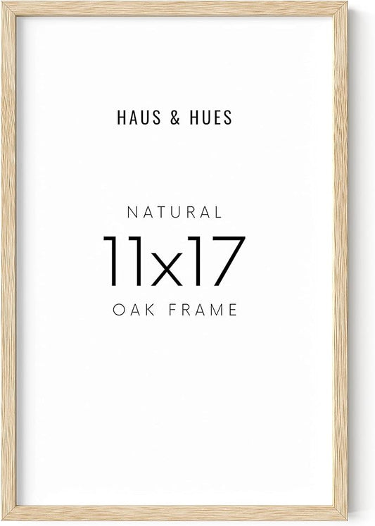 HAUS AND HUES Beige Oak Wood 11x17 Picture Frame - Modern Wood Wall Art Display - Lightweight 11x17 Frame for Art Prints, Photos, Posters - Ready-to-Hang Vertically & Horizontally (Set of 1)