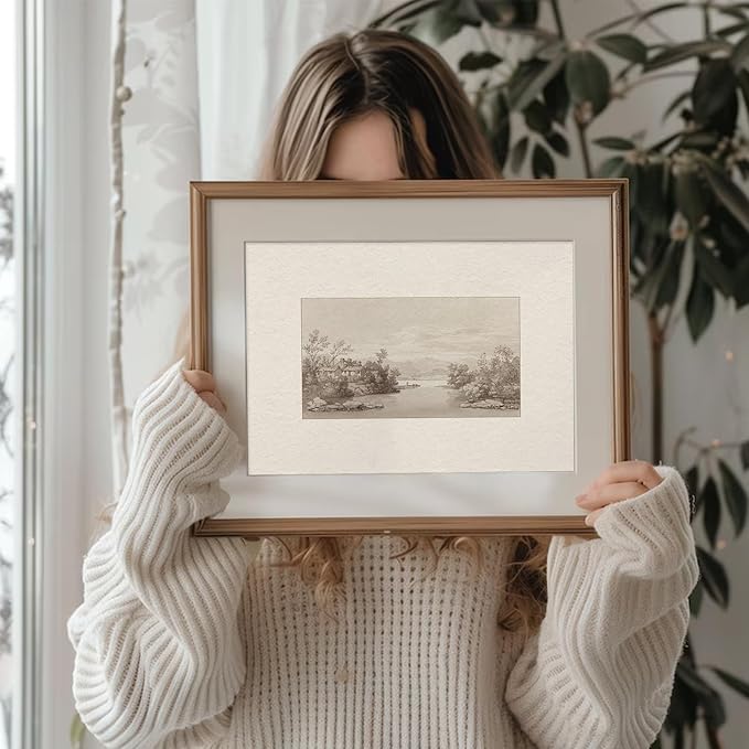 Uniro Neutral Wall Art for Home Decor, Farmhouse Landscape Sketch Drawing Wall Decor, Rustic Nature Canvas Prints Antique Neutral Landscape Oil Painting Vintage Art Pictures for Bedroom Bathroom Decor( 8" x 10"-UNFRAMED)