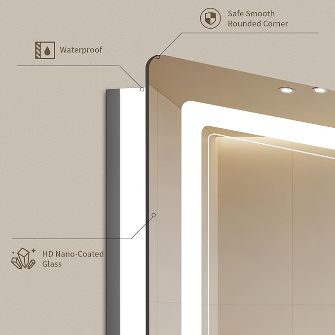 30"x40" LED Bathroom Mirror with Lights, Backlit + Front Lit, Anti-Fog, Lighted Bathroom Mirror for Wall, HD Shatterproof Tempered Glass, Dimmable, Memory Function (Horizontal/Vertical)