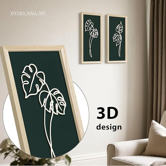 VIYYIEA Wooden 3d Floral Bathroom Wall Decor, Ready-to-Hang Framed Wall Art For Living Room, Bedroom and Office, Boho Botanical Farmhouse Decoration, Lightweight but Valuable Gift (7x16 In, set of 2)