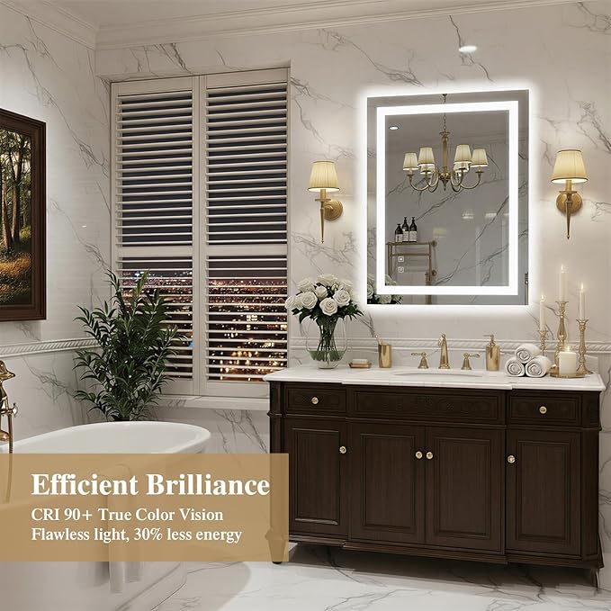 24X32 Inch LED Bathroom Mirror with Lights, Frontlit+ Backlit Bathroom Vanity Mirror for Wall, Ultra-Clear Tempered Glass, Shatter-Proof, Anti-Fog and Memory Function, ETL Listed