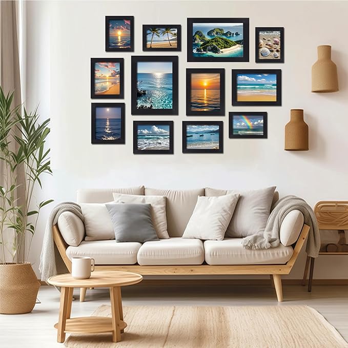xnlkros 12 pack assorted gallery wall picture frame,rustic farmhouse wood picture frames multiple sizes including 4x6, 5x7, 8x10, 11x14, Ideal for living room hanging or tabletop display,Black