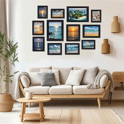 xnlkros 12 pack assorted gallery wall picture frame,rustic farmhouse wood picture frames multiple sizes including 4x6, 5x7, 8x10, 11x14, Ideal for living room hanging or tabletop display,Black