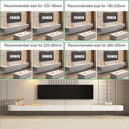 Floating TV Stand Large Floating TV Shelves Wall Mounted Multi Storage Compartment TV Media Console Floating TV Cabinet Bench Under TV Large Storage (White-brown With Led, 102.4 * 7.9 * 9.4 IN)