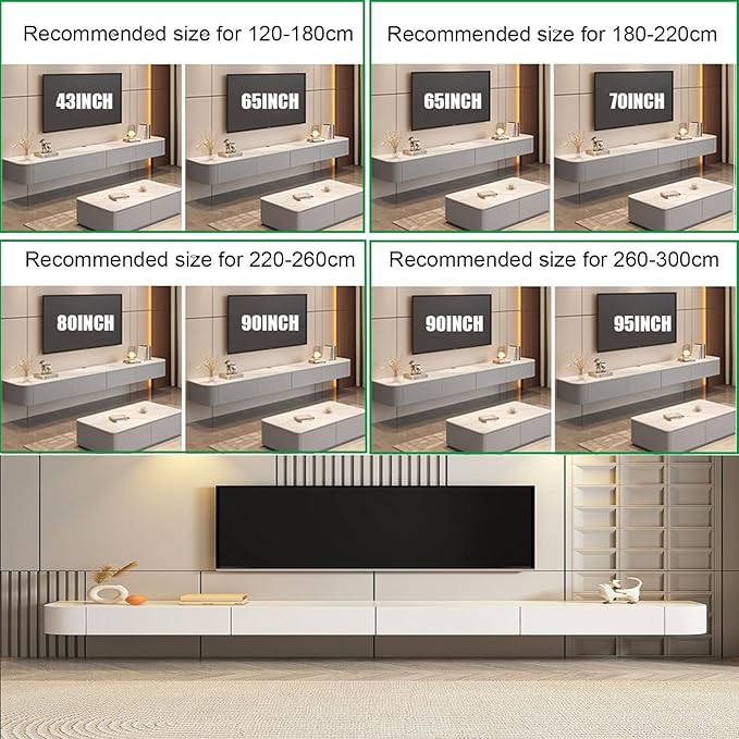 Floating TV Stand Large Floating TV Shelves Wall Mounted Multi Storage Compartment TV Media Console Floating TV Cabinet Bench Under TV Large Storage (White B, 63.0 * 7.9 * 11.8 in)