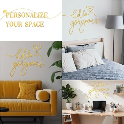 Hicarer Metal Hello Gorgeous Wall Art Minimalist Decor for Bedroom Bathroom Living Room Dressing Room Salon Office Home Decorations Easy to Install Wall Decor(Gold,Classic Style)