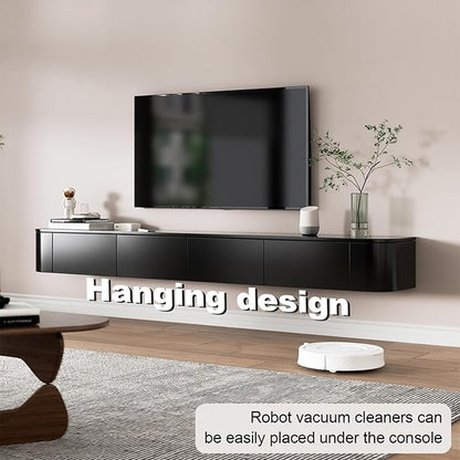 Floating TV Stand 79 Inch Wall Mounted TV Cabinet with LED Light Strip, TV Media Console with Flip-Down Door & Drawers for Living Room (Black, Light Strip 78.7")