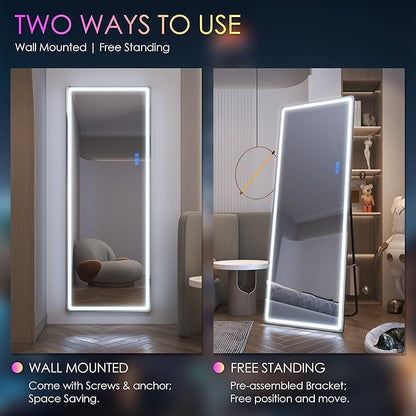 LVSOMT 63 X 22 Full Length Mirror with Lights, Large Wall Mirror Full Length, RGB Led Mirror Full Length with Remote Control, Full Body Mirror for Bedroom Living Room Cloakroom, Black