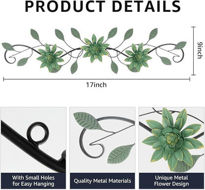 KHJCXS Metal Wall Art Modern Minimalist Metal Flowers Indoor Decor Horizontal Wall Art Iron Artwork,for Over Door,Bedroom,Living Room,Kitchen,Office Scroll Decor(Green)