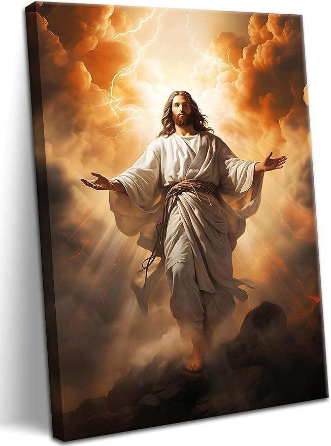 Jesus Canvas Wall Art, Christ Divine Mercy Portrait, Catholic Christian Wall Decor of God for Living Room or Prayer Room, Vintage Room Decor Picture – 16"x24" Framed