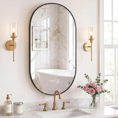 NEWBULIG 24" x 36" Oval Bathroom Mirror, Black Wall Mirror with Metal Frame, Tempered Glass, Morden Vanity Mirror for Over Sink, Entryway, Living Room, Bedroom, Horizontal or Vertical